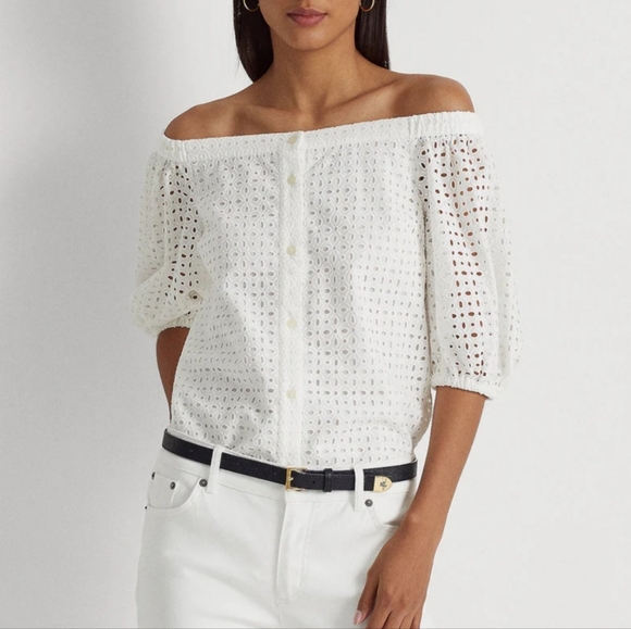Ralph Lauren Tops - Ralph Lauren, 3XL Off the Shoulder, Eyelet White Top